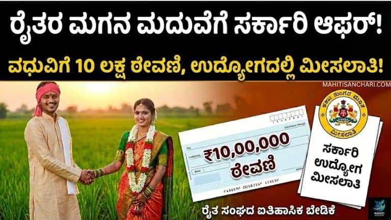 ರೈತರ ಮಗನ ಕೈಹಿಡಿದರೆ ಸರ್ಕಾರಿ ನೌಕರಿ ಫಿಕ್ಸ್ ವಧುವಿಗೆ 10 ಲಕ್ಷ ಠೇವಣಿ, ಉದ್ಯೋಗದಲ್ಲಿ ಮೀಸಲಾತಿ!